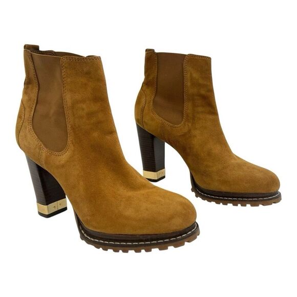 Tory Burch Virginia Suede Chelsea Boots Tan Block Heel Ankle Booties Size 11 - Picture 1 of 8